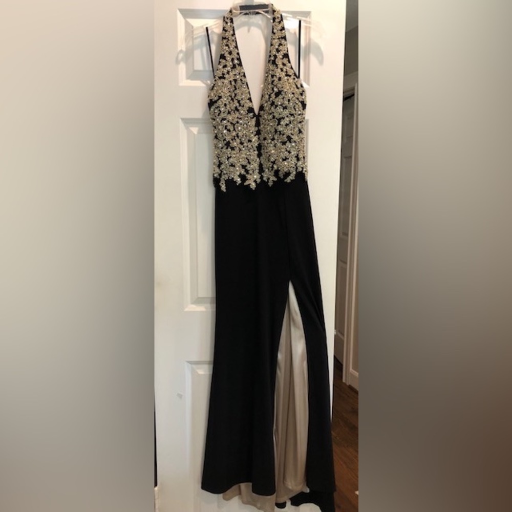 Black and Gold Halter Gown